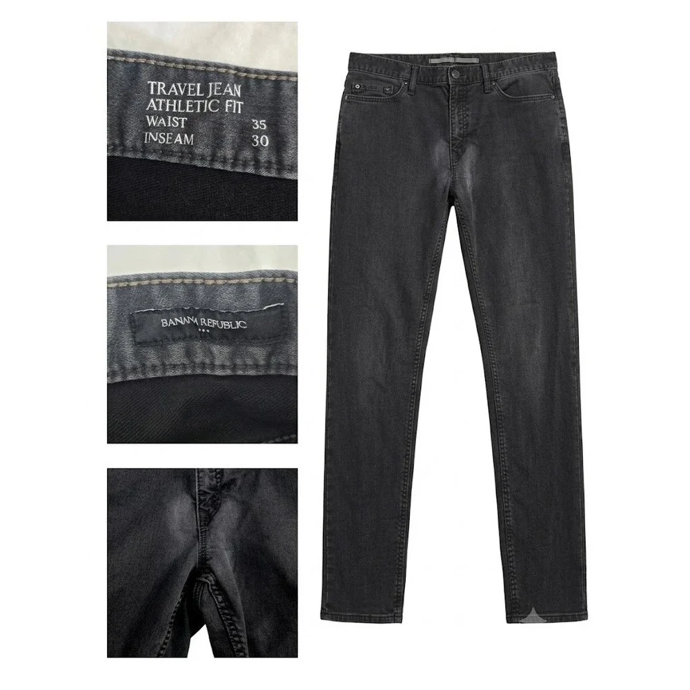 Banana Republic Mens Travel Jean Athletic Fit Charcoal Heat Jeans 35x30 Stretch
